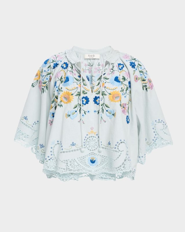Celia Short-Sleeve Embroidered Top
